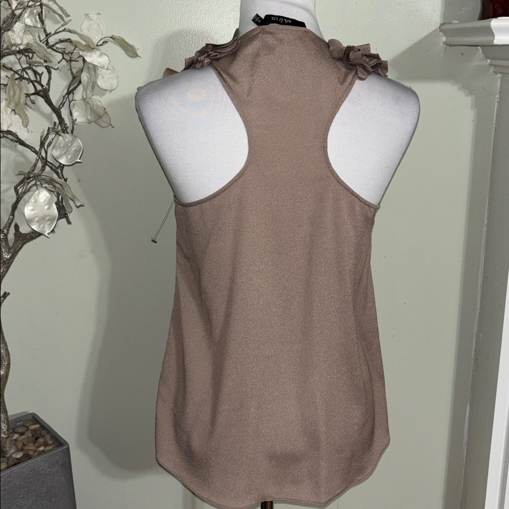 Ark & Co Tan Sleeveless Blouse with Floral Details - Picture 3 of 3